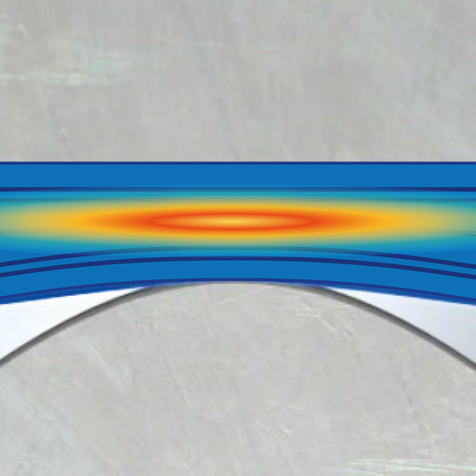 Cross-section of two materials shows heat generation during ultrasonic welding