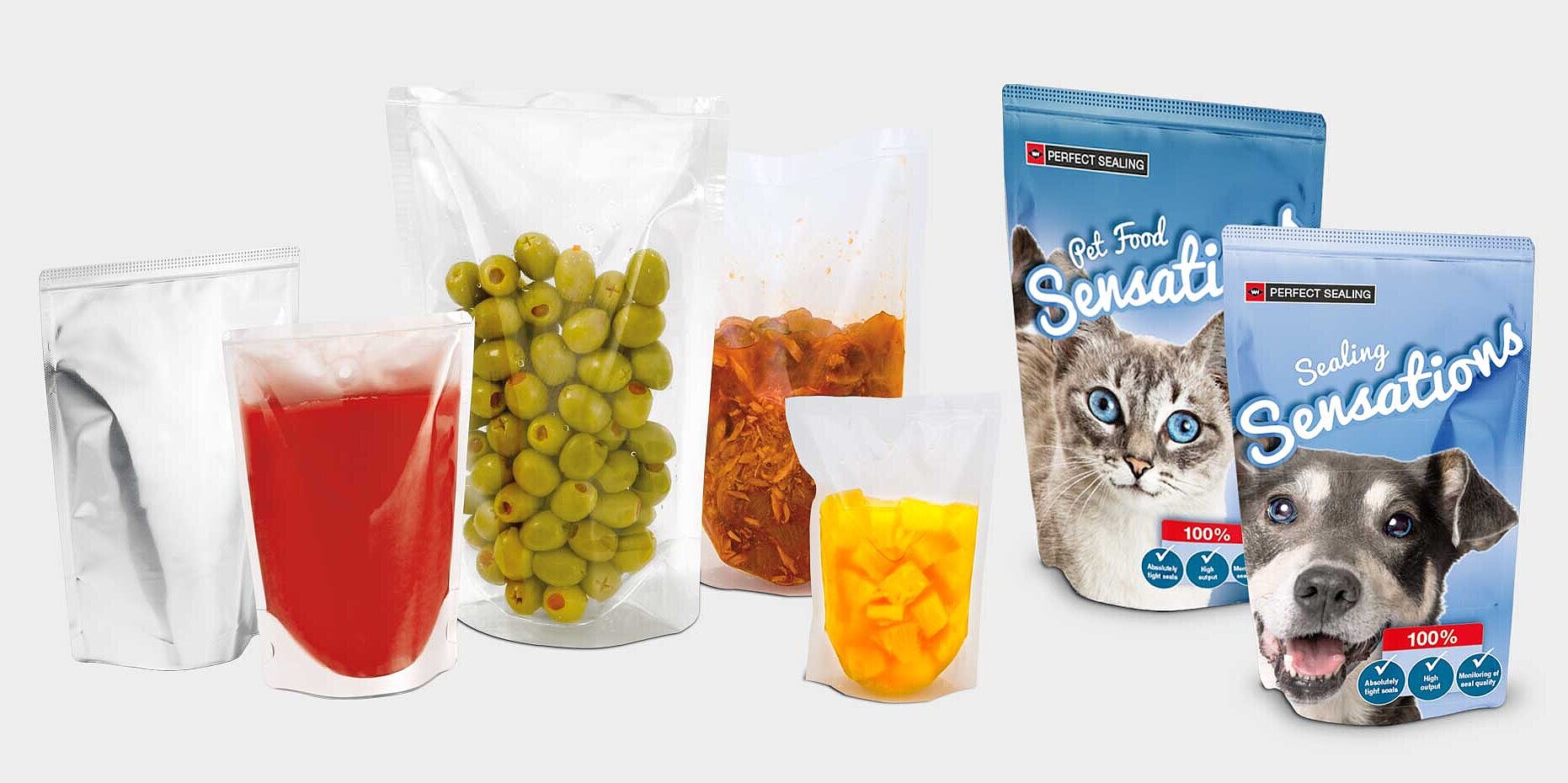 Various stand-up pouches that are sealed using ultrasonic welding